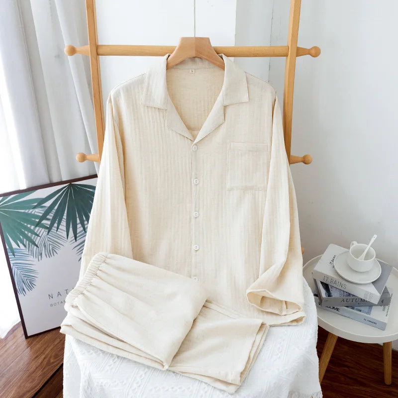 Pijama camisero de hombre de algodón con manga larga