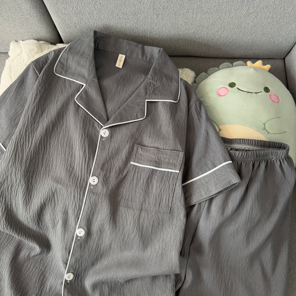 Pijama corto de hombre liso con camisa de solapas