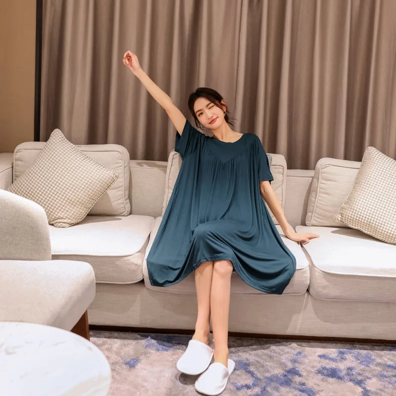 Camisón de mujer de modal liso con manga corta