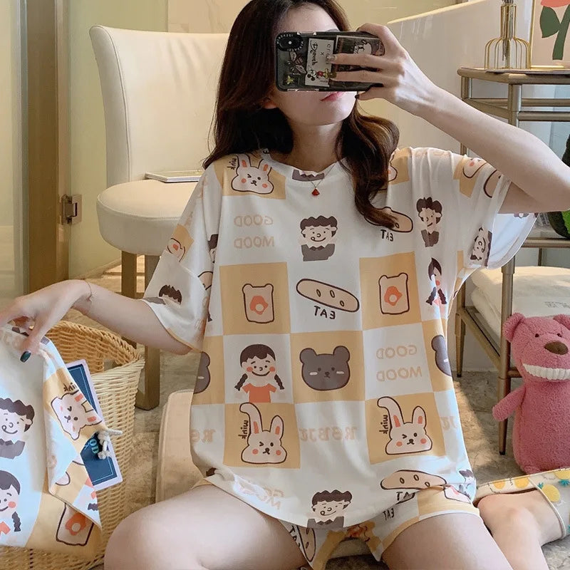 Pijama corto de mujer estampado de calce holgado