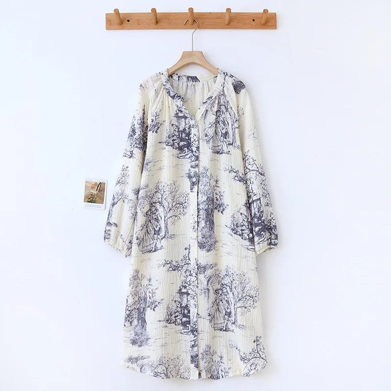 Camisón de algodón estampado con escote en V