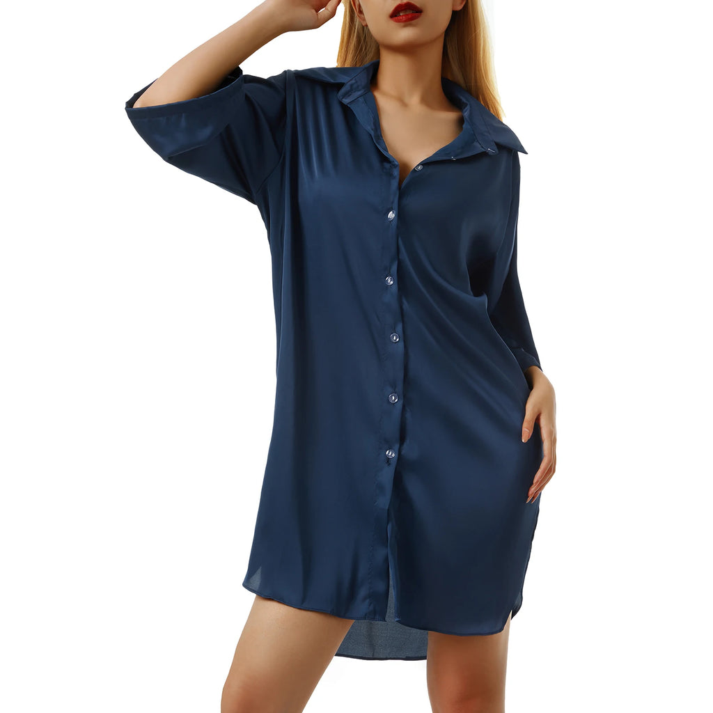 Camisón camisero liso con botones y ruedo asimétrico