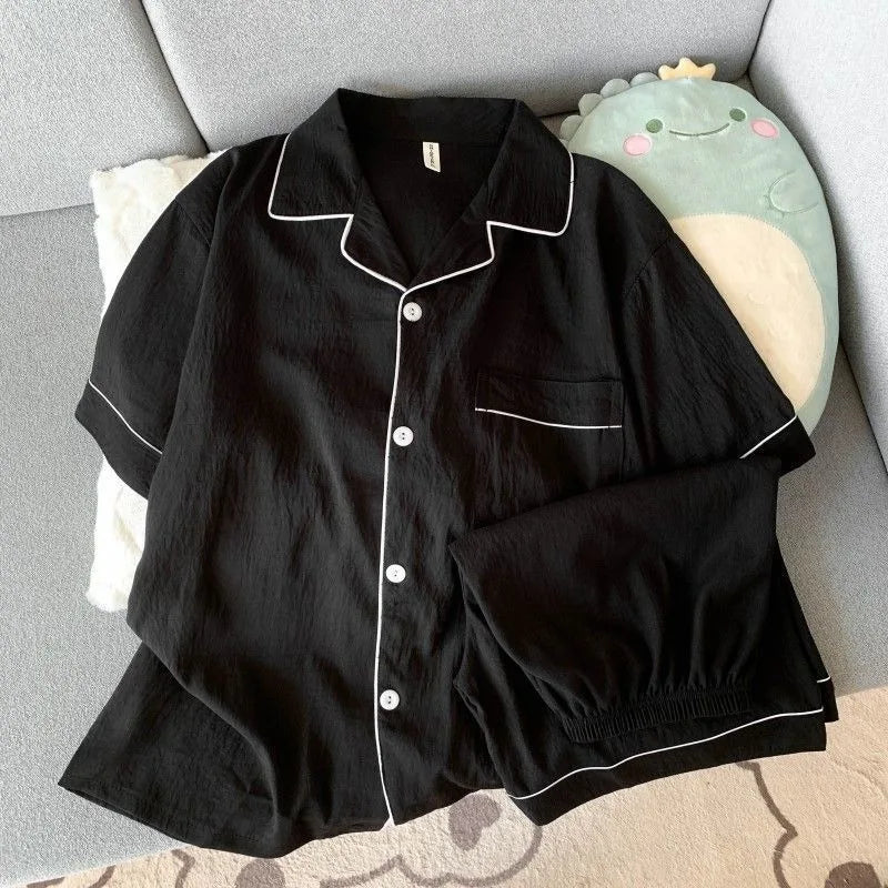 Pijama corto de hombre liso con camisa de solapas