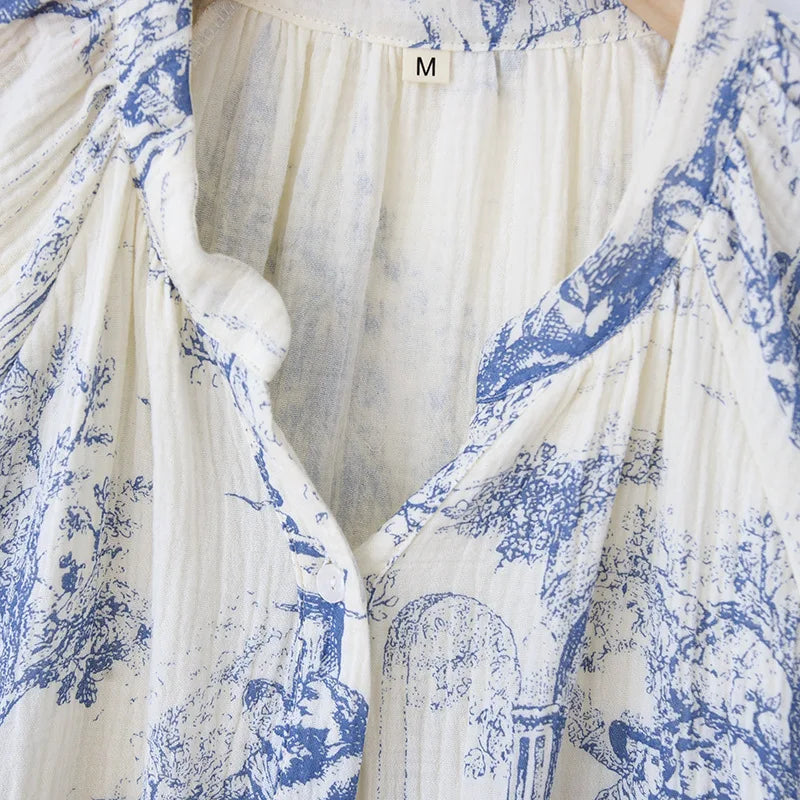 Camisón de algodón estampado con escote en V