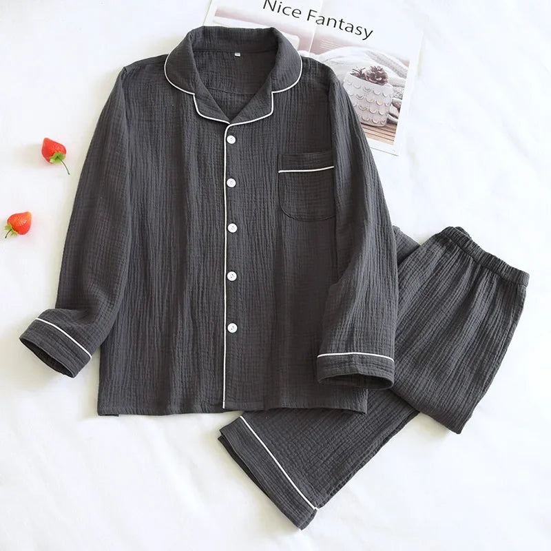 Pijama camisero de hombre de algodón liso