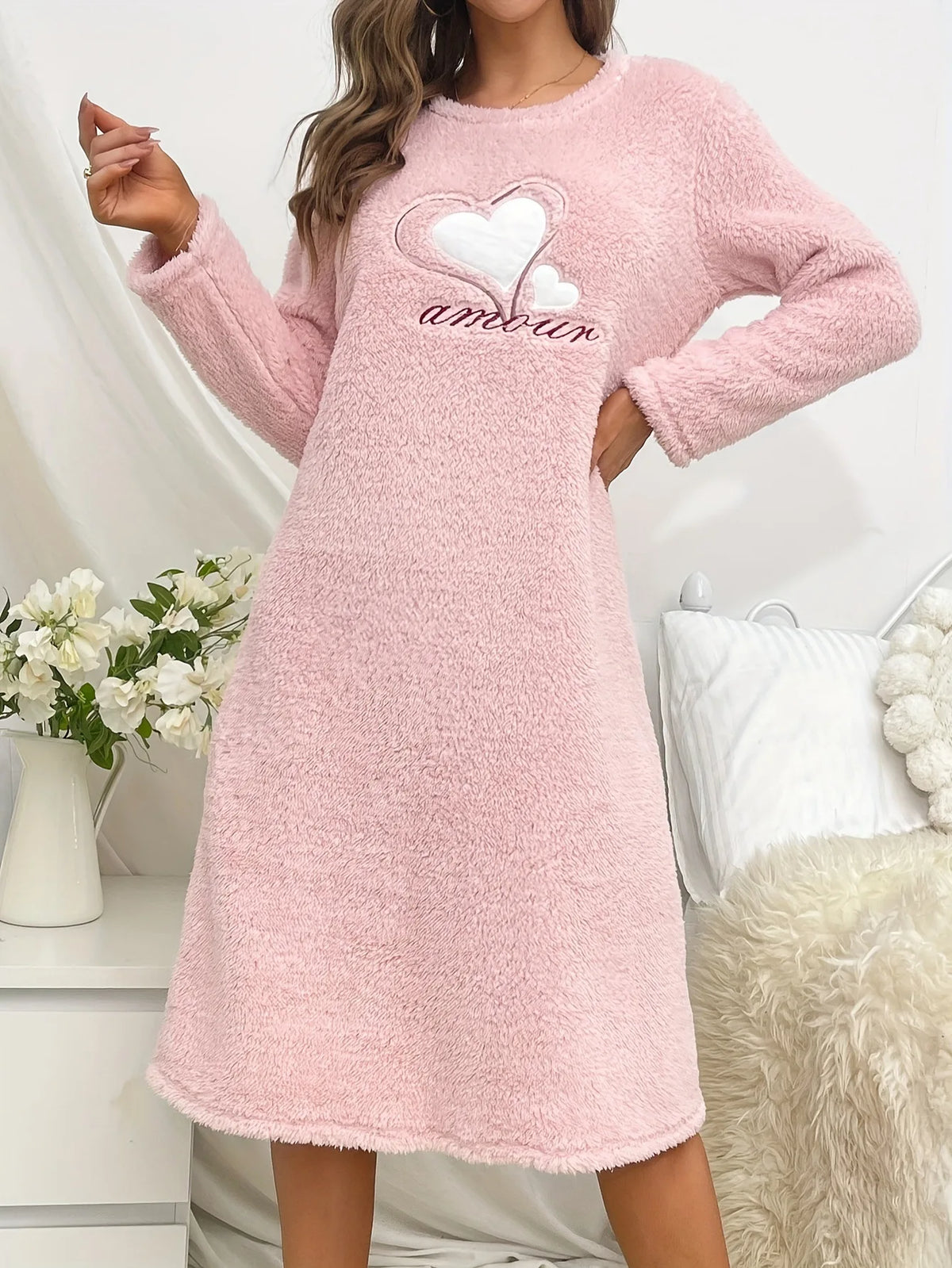 Camisón de mujer de franela gruesa y manga larga