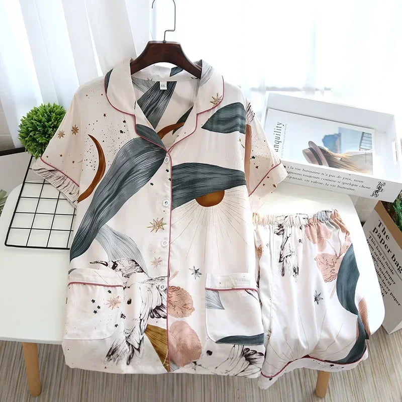 Pijama camisero de mujer de viscosa con estampas