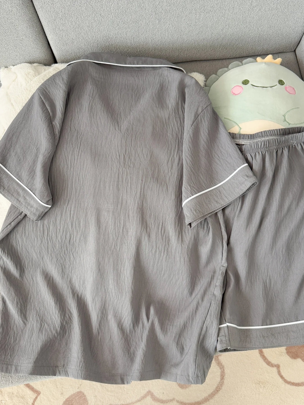 Pijama corto de hombre liso con camisa de solapas