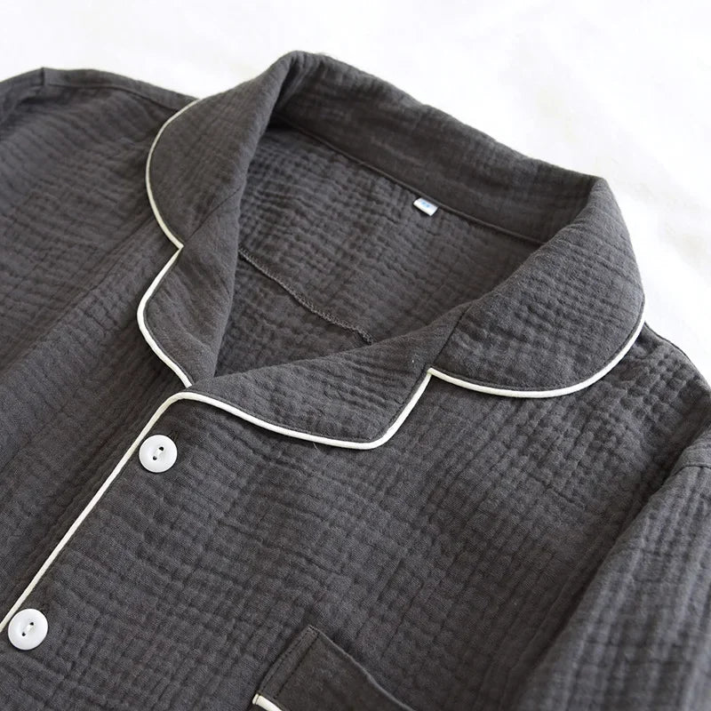 Pijama camisero de hombre de algodón liso