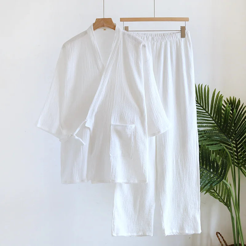 Pijama de hombre de algodón estilo kimono con pantalón largo