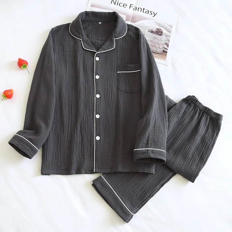 Pijama camisero de hombre de algodón liso