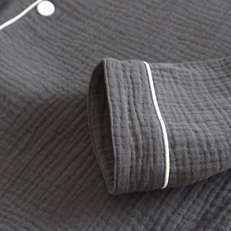 Pijama camisero de hombre de algodón liso