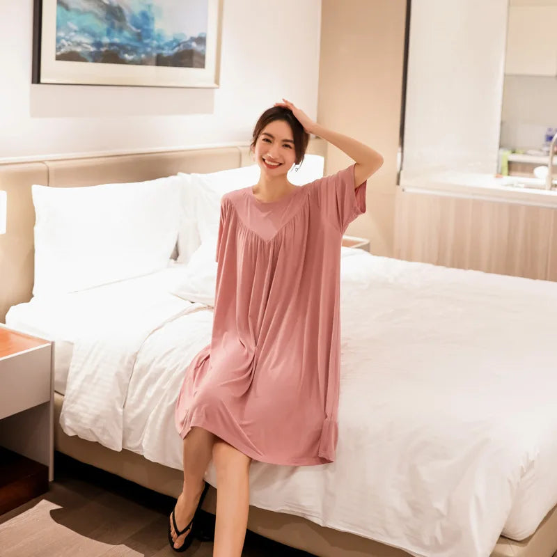 Camisón de mujer de modal liso con manga corta