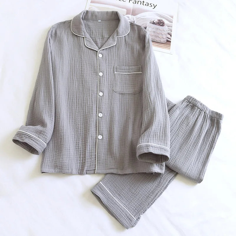 Pijama camisero de hombre de algodón liso