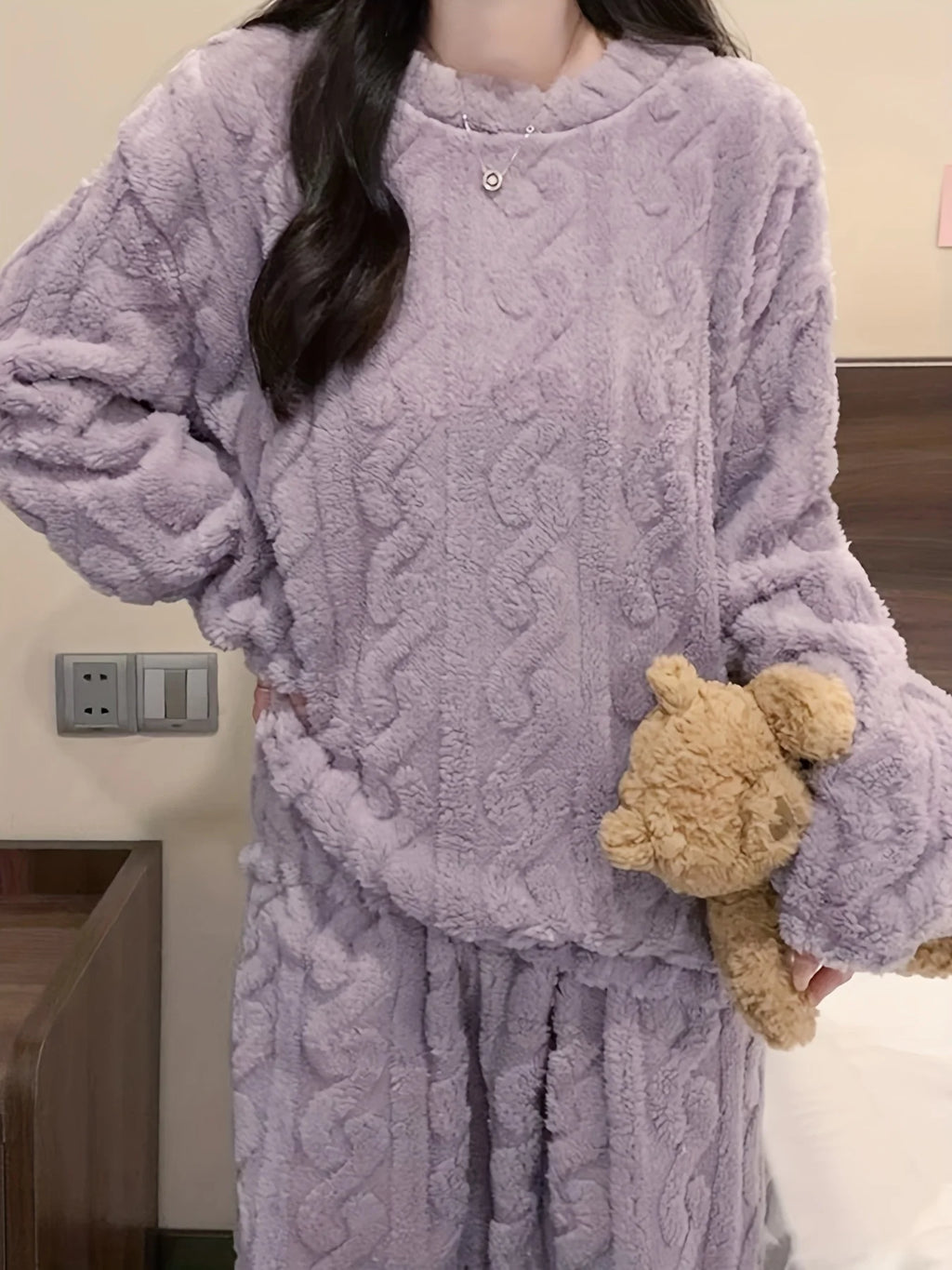 Pijama de mujer de polar grueso con textura jacquard