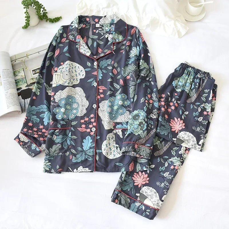 Pijama camisero de mujer de viscosa con estampas