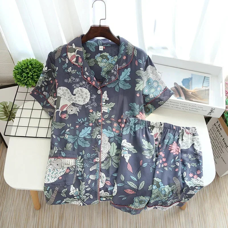 Pijama camisero de mujer de viscosa con estampas