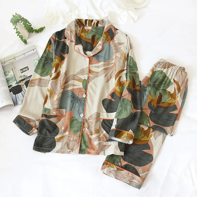 Pijama camisero de mujer de viscosa con estampas