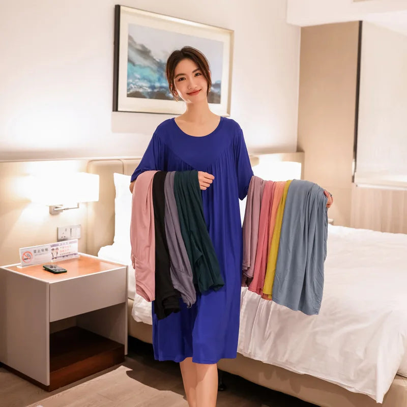 Camisón de mujer de modal liso con manga corta