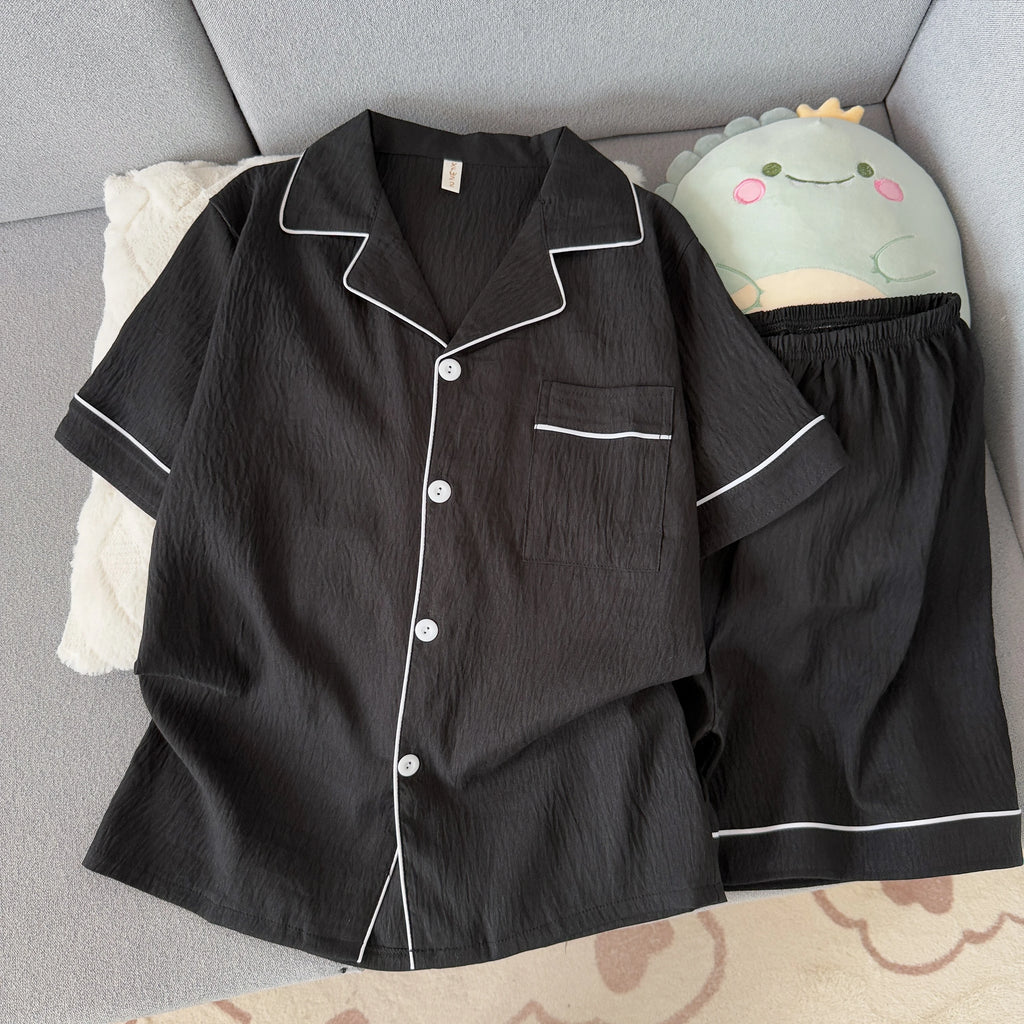 Pijama corto de hombre liso con camisa de solapas