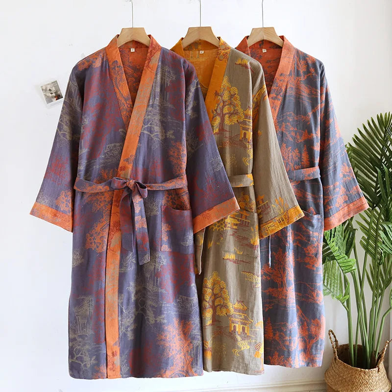 Bata kimono de hombre de algodón con cinturón