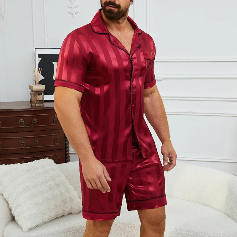 Pijama corto camisero de hombre a rayas