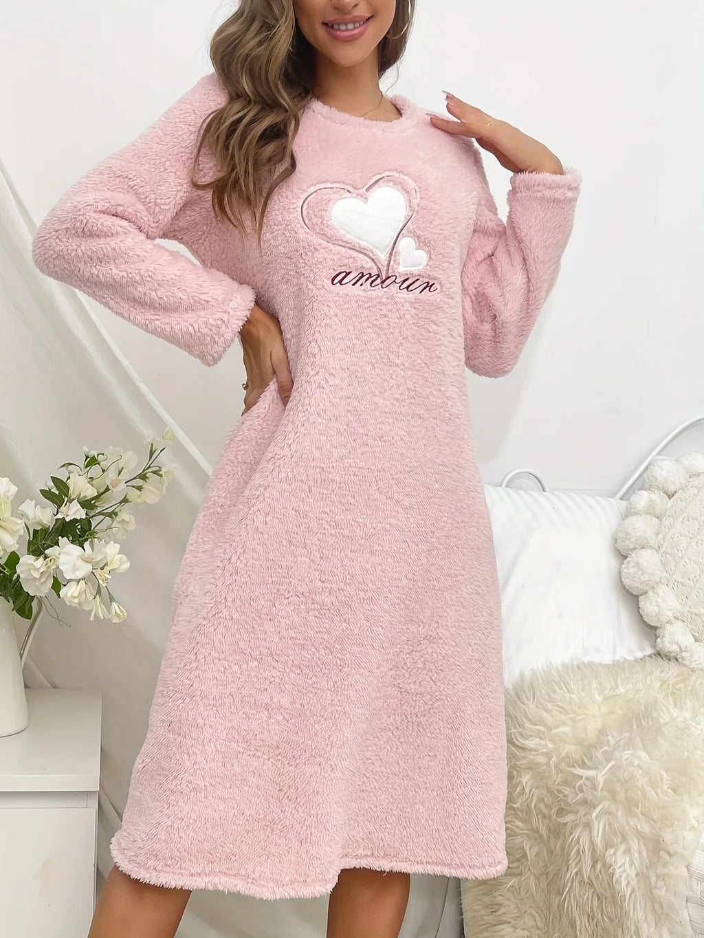 Camisón de mujer de franela gruesa y manga larga