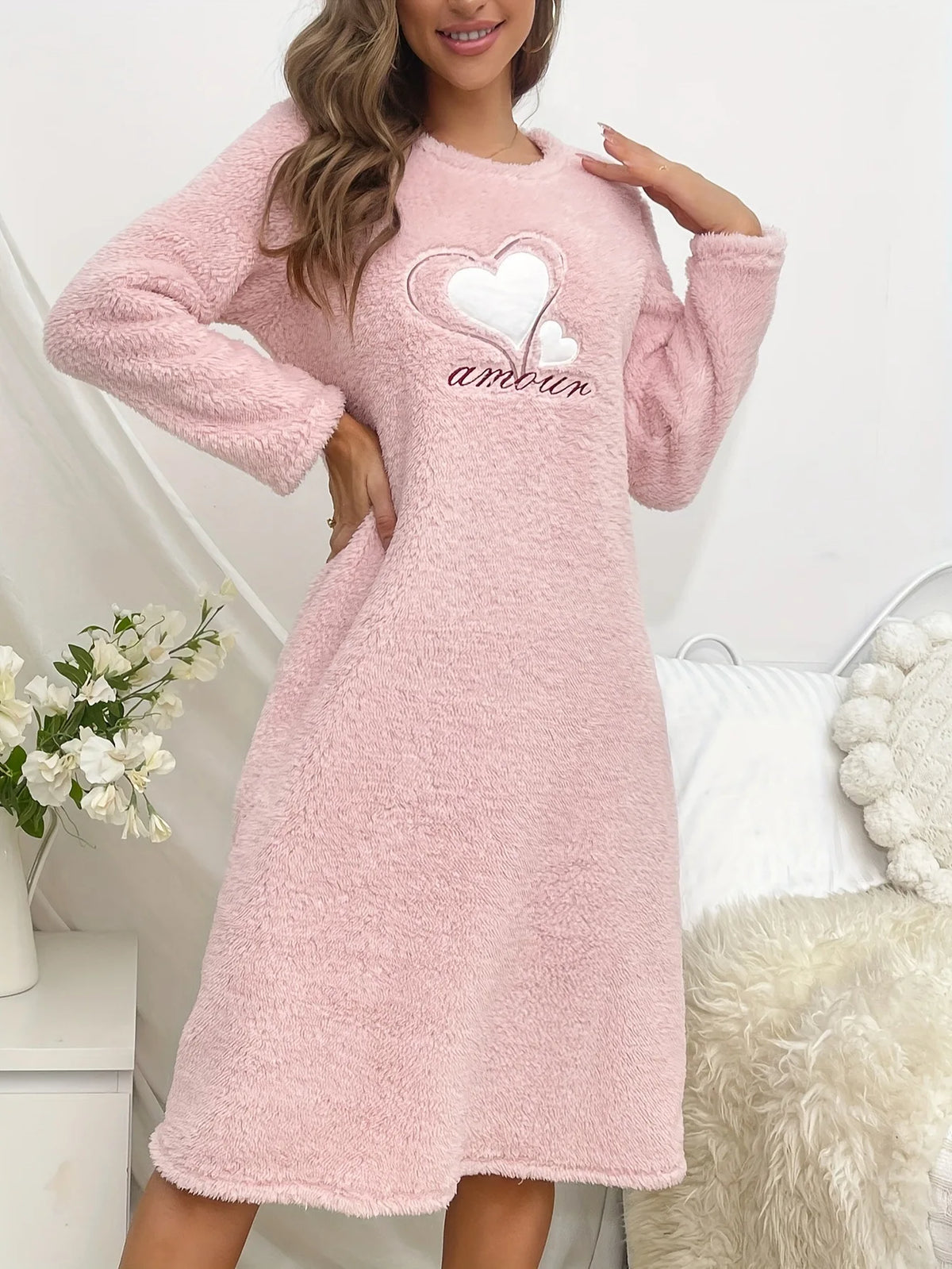 Camisón de mujer de franela gruesa y manga larga