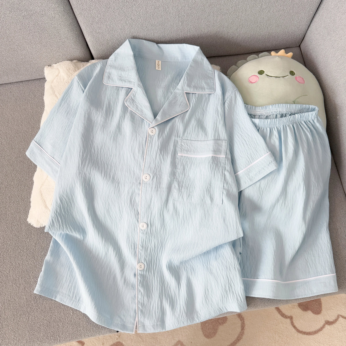 Pijama corto de hombre liso con camisa de solapas