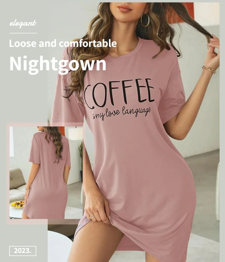 Camisón corto estampado de mujer con cuello redondo