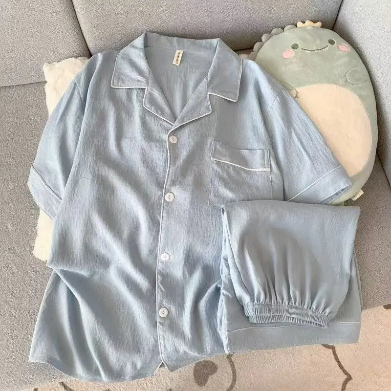 Pijama corto de hombre liso con camisa de solapas