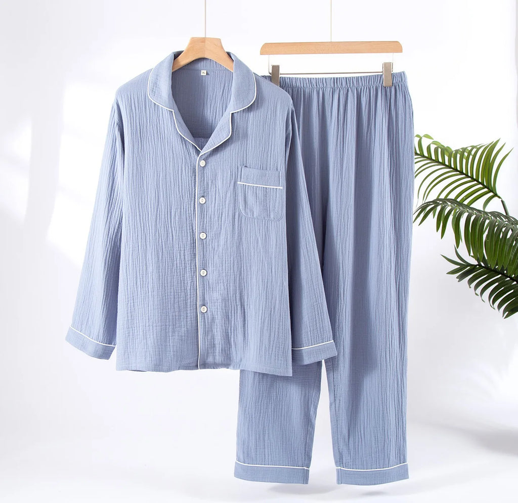 Pijama camisero de hombre de algodón liso