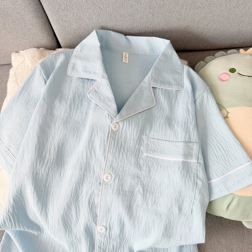 Pijama corto de hombre liso con camisa de solapas