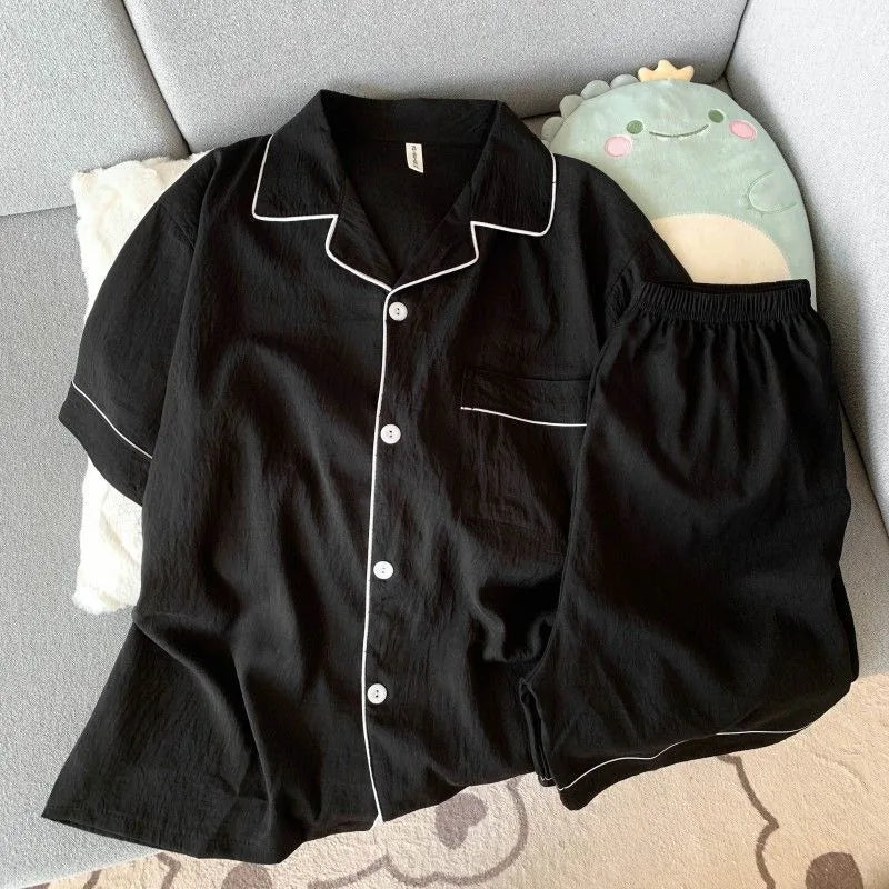 Pijama corto de hombre liso con camisa de solapas