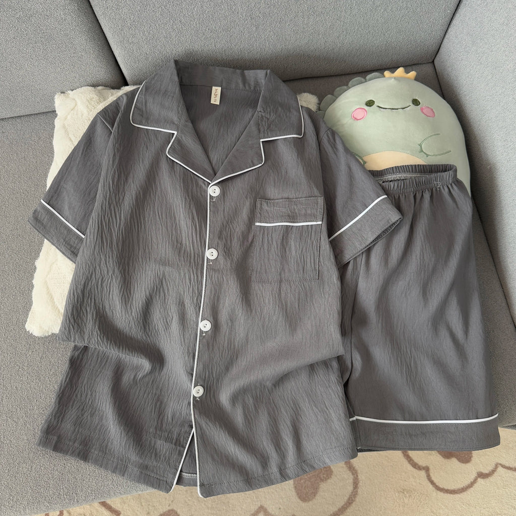 Pijama corto de hombre liso con camisa de solapas