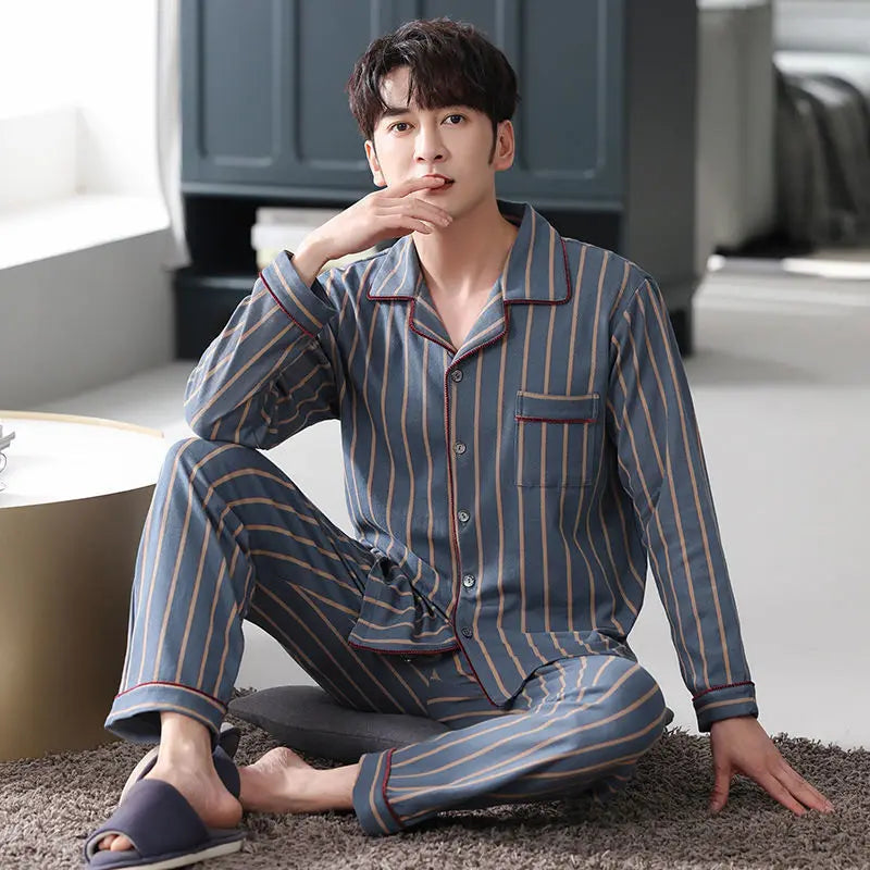 Pijama camisero de hombre de poliéster con pantalón largo