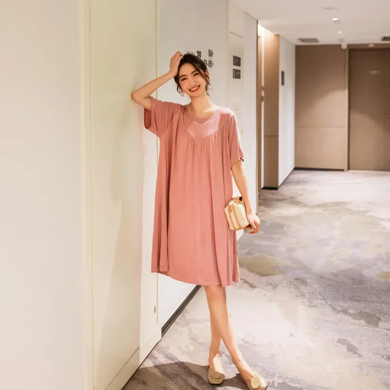 Camisón de mujer de modal liso con manga corta