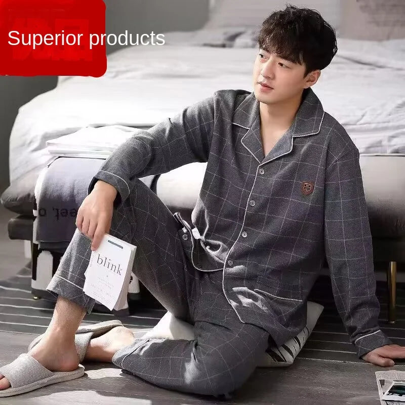 Pijama camisero de hombre de poliéster con pantalón largo
