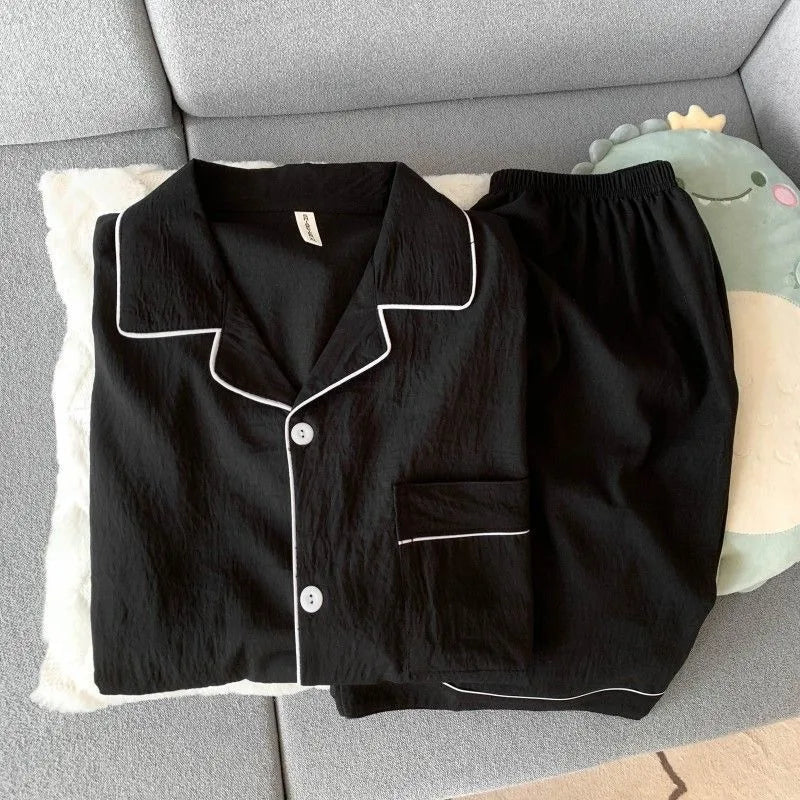 Pijama corto de hombre liso con camisa de solapas