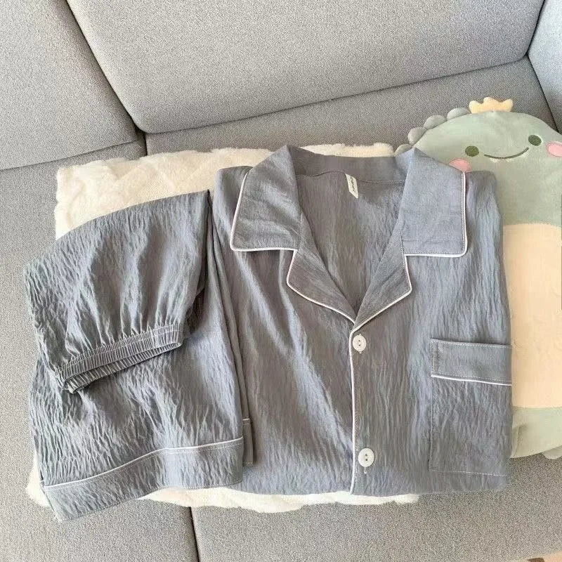 Pijama corto de hombre liso con camisa de solapas