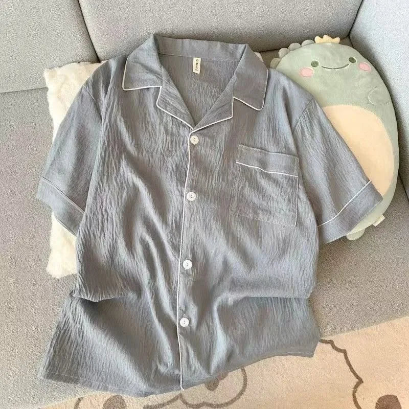 Pijama corto de hombre liso con camisa de solapas
