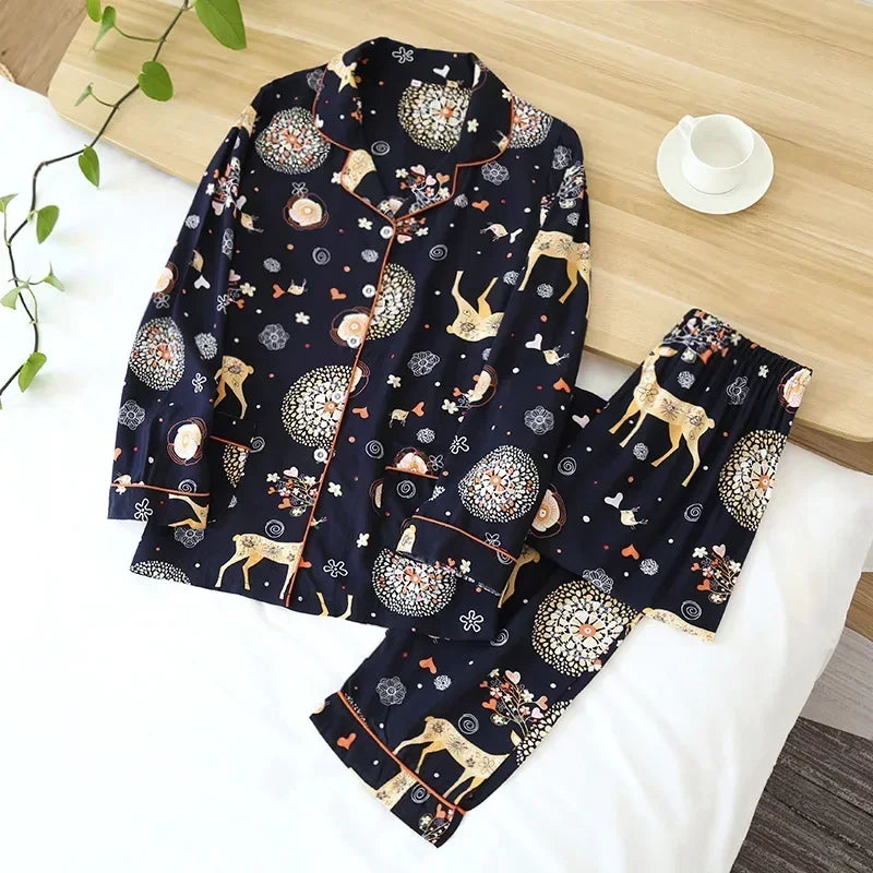 Pijama camisero de mujer de viscosa con estampas