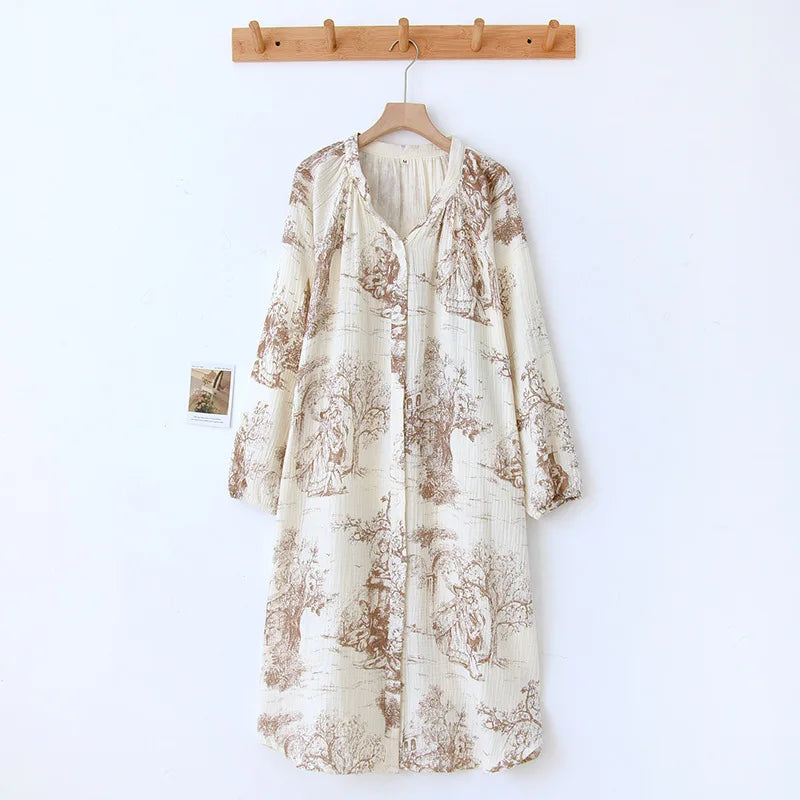 Camisón de algodón estampado con escote en V