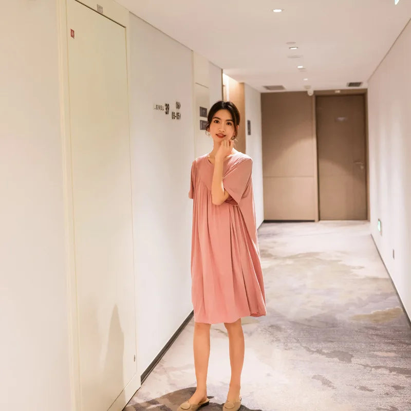 Camisón de mujer de modal liso con manga corta