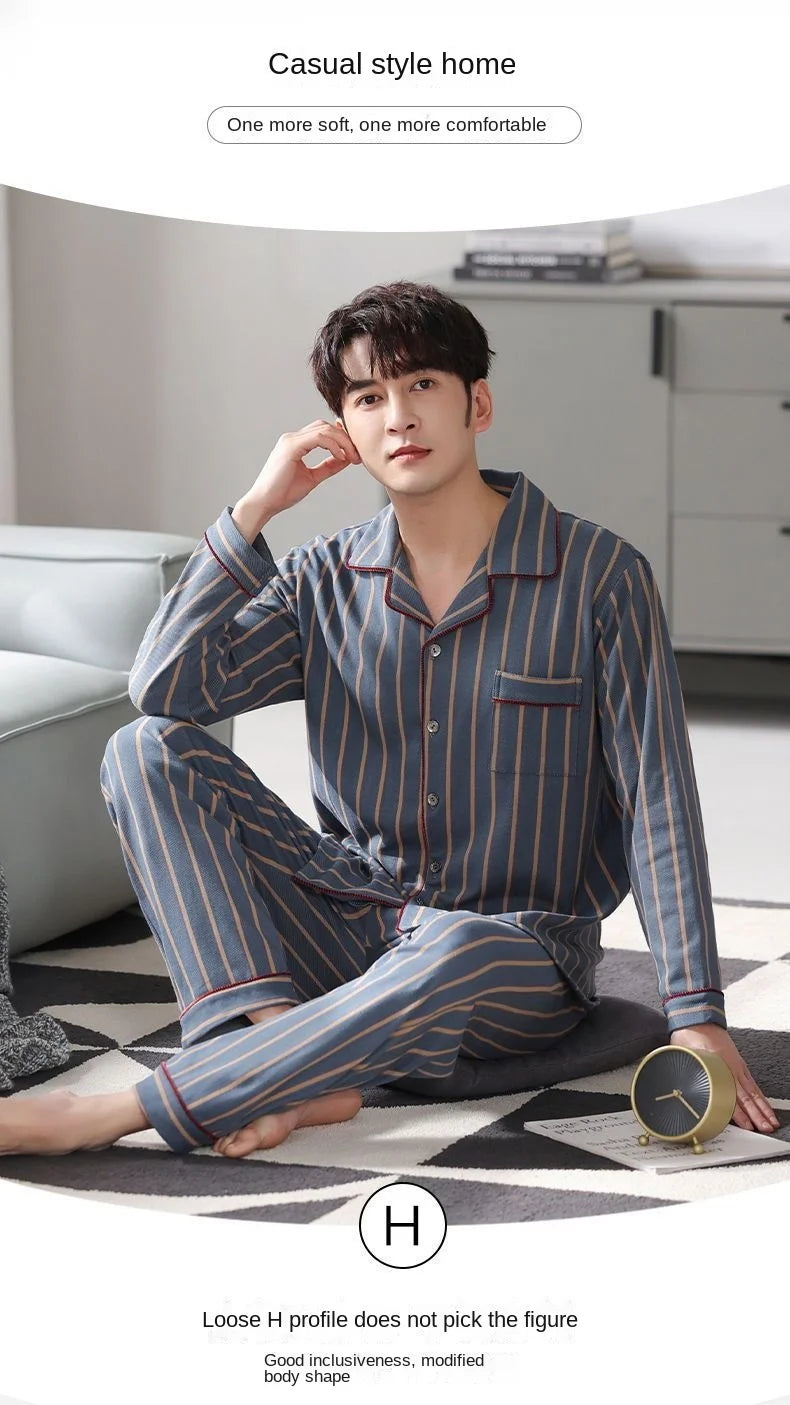 Pijama camisero de hombre de poliéster con pantalón largo