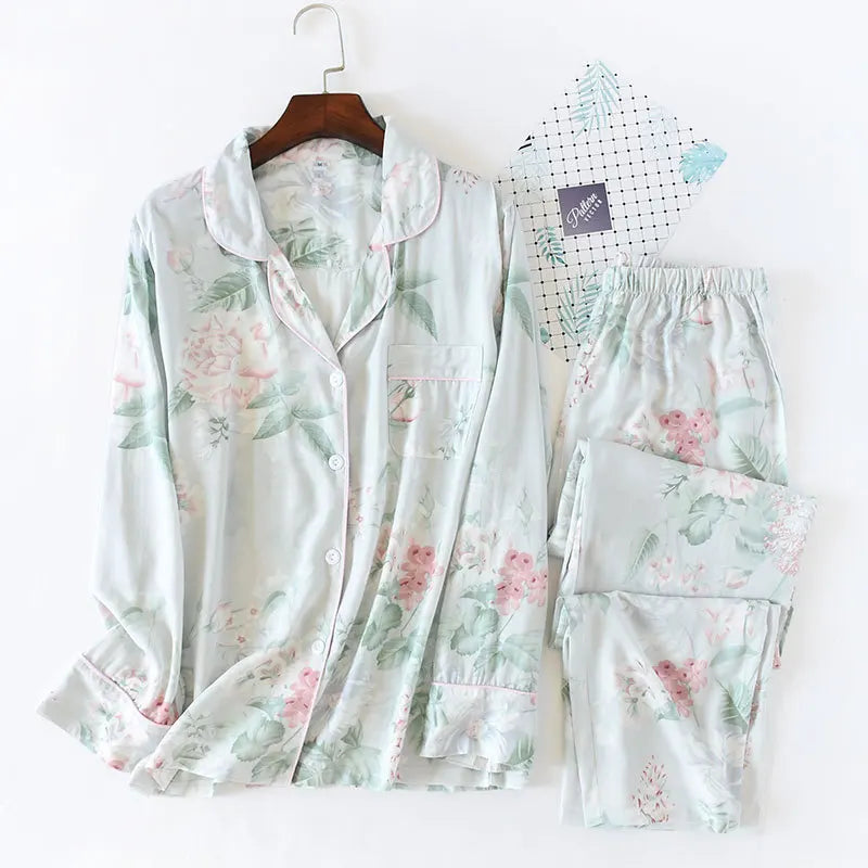 Pijama camisero de mujer de viscosa con estampas