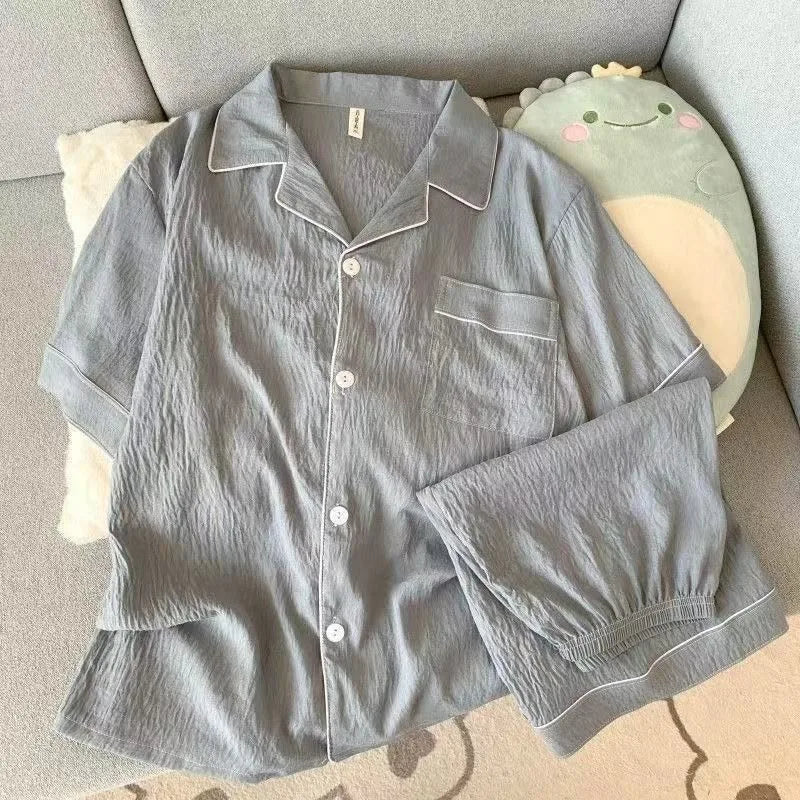 Pijama corto de hombre liso con camisa de solapas