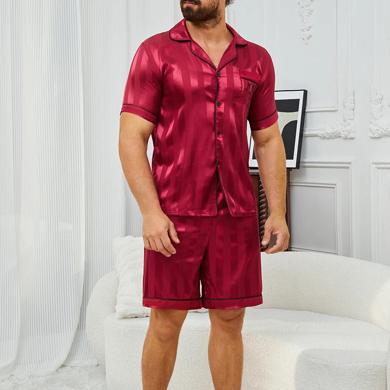 Pijama corto camisero de hombre a rayas