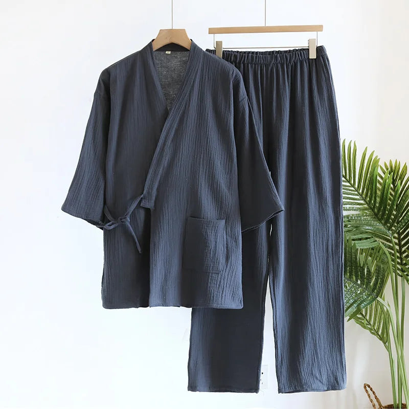 Pijama de hombre de algodón estilo kimono con pantalón largo