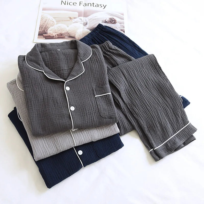Pijama camisero de hombre de algodón liso
